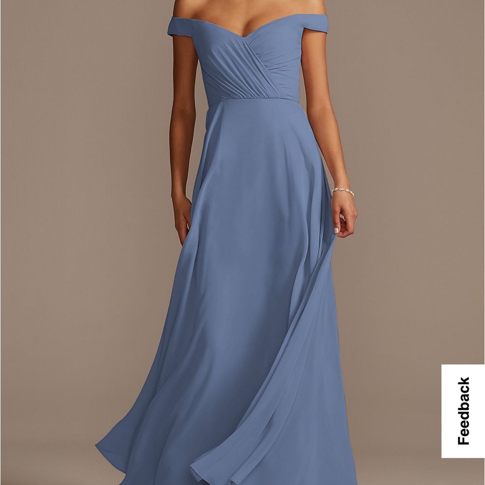 David’s Bridal Daydream Bridesmaid Dress in Dusty Blue